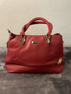 Red Women's Tote Handbag with Gold Hardware